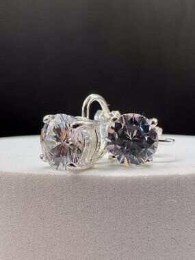 Vintage Ralph Lauren 925 Sterling Silver Large Clear CZ Solitaire Clip On Earrin
